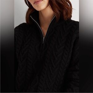Ralph Lauren Cable Knit Quarter Zip Black 100% Cashmere Sweater Size Medium